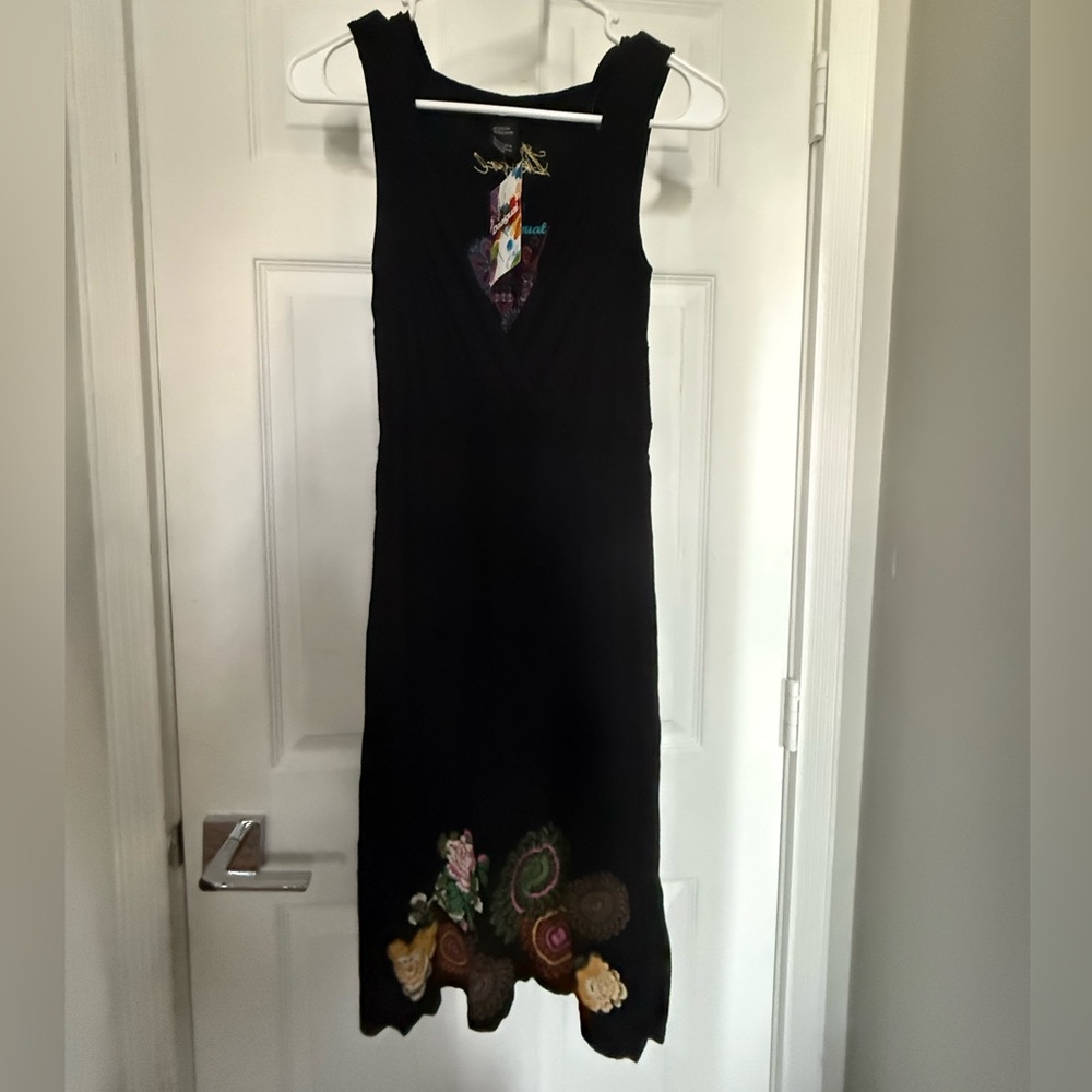 Desigual Black and Brown Asymmetrical Embellished Midi Dress